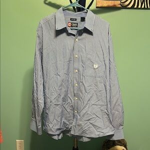 Chaps Blue and White Casual Button Down Shirt